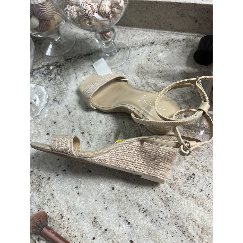 JOIE Lila Natural Straw Jute Woven Strappy Ankle Wedge Sandals Nude 9 US